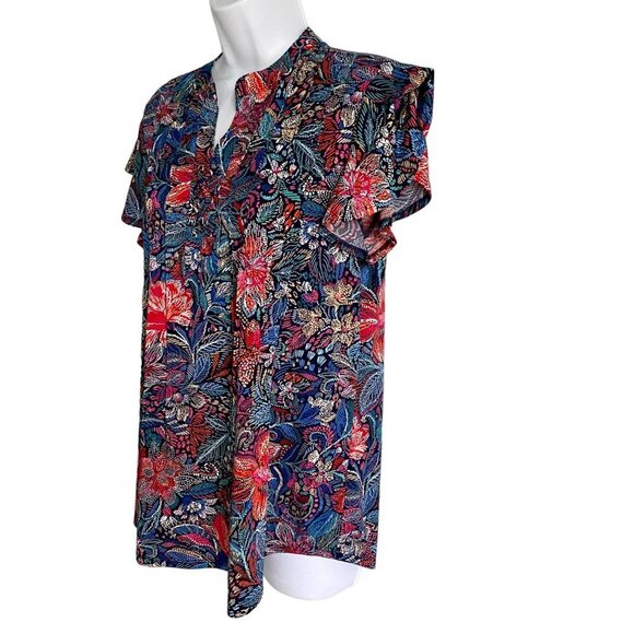 Juniper + Lime Dotted Floral Lace Up Short Sleeve Top Size Small - Picture 3 of 10